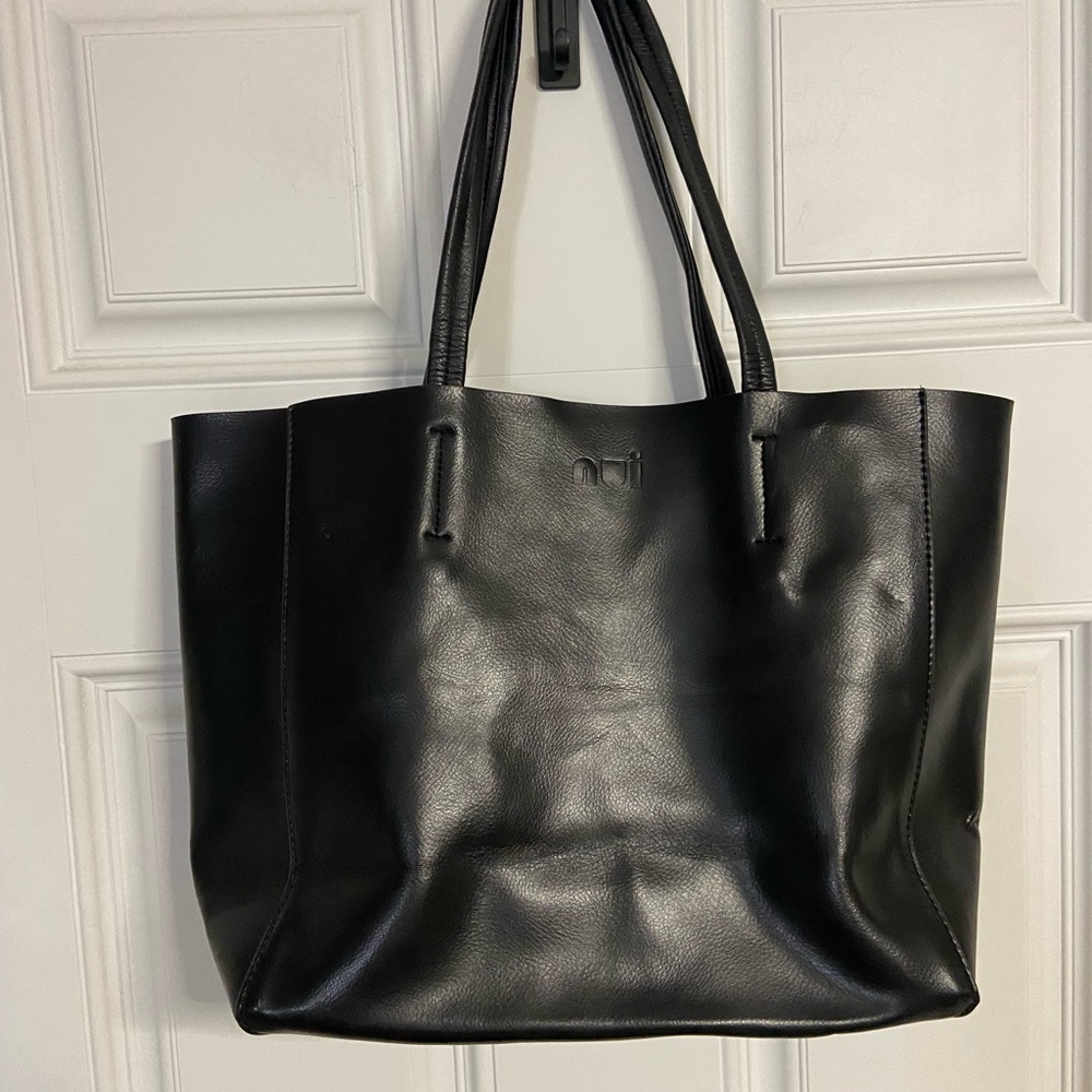 NUI Black Leather Tote Bag